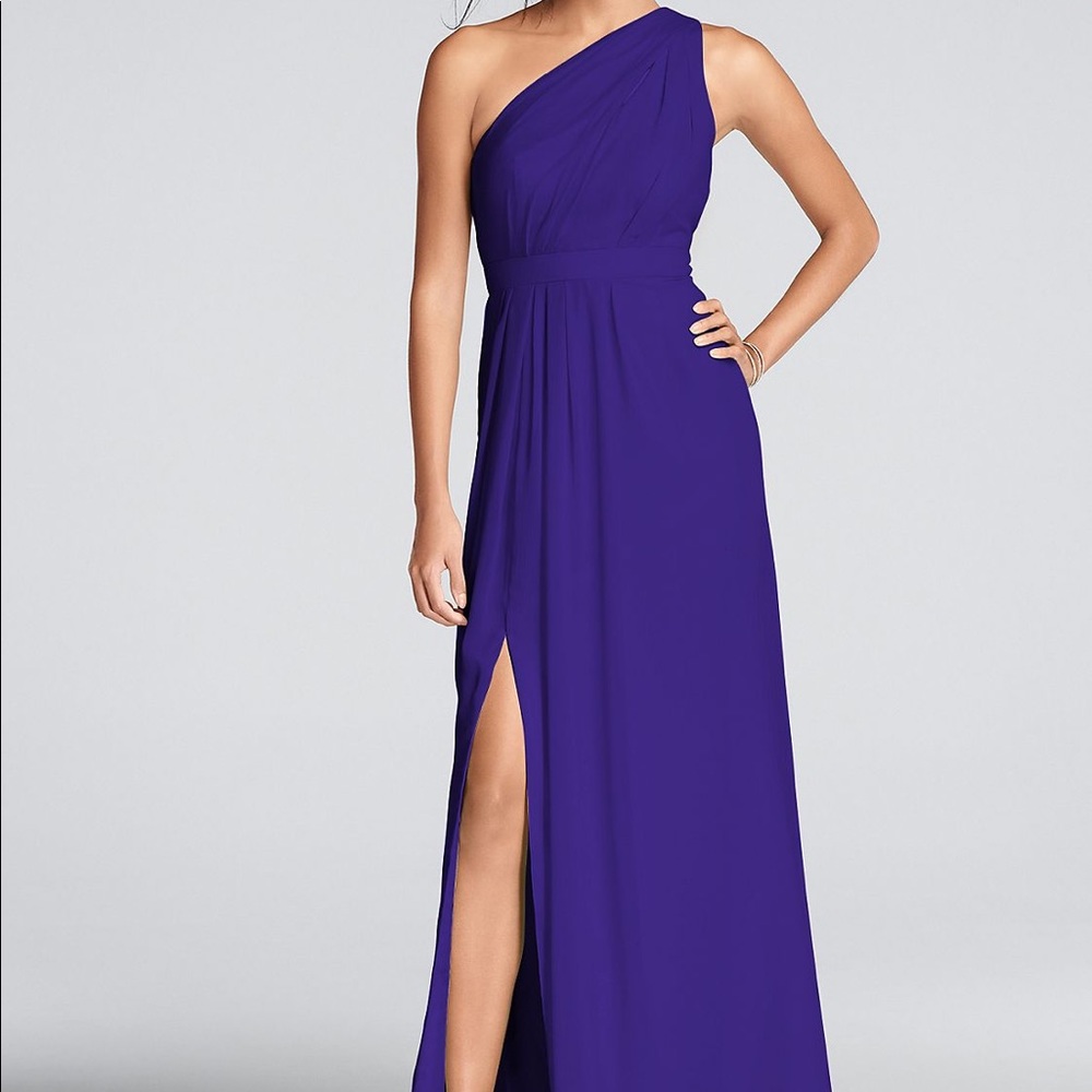 David’s Bridal one shoulder long bridesmaid dress